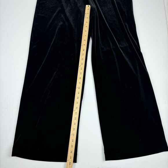 WHBM Velvet Wide Leg Women's Black Velour Pull On Stretch Mid Rise Pants Large - Picture 11 of 16